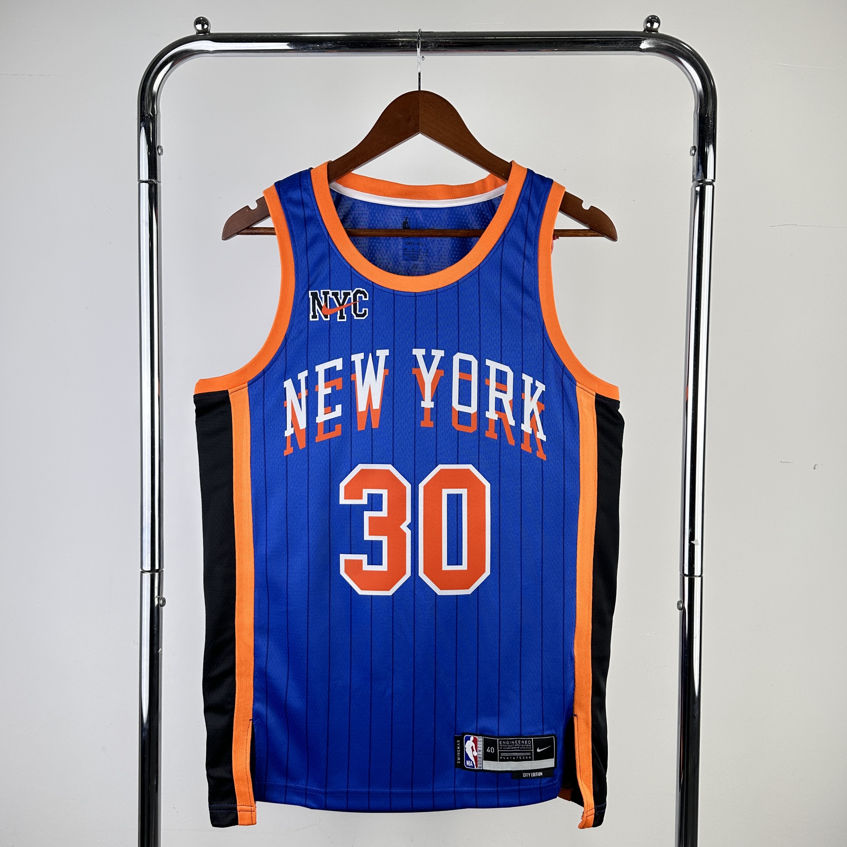 Men New York Knicks 30 Randle Blue City Edition Nike 2024 NBA Jersey